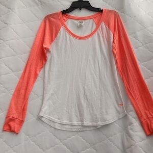 NWOT PINK Victoria's Secret White and Coral Long Sleeve Tee
